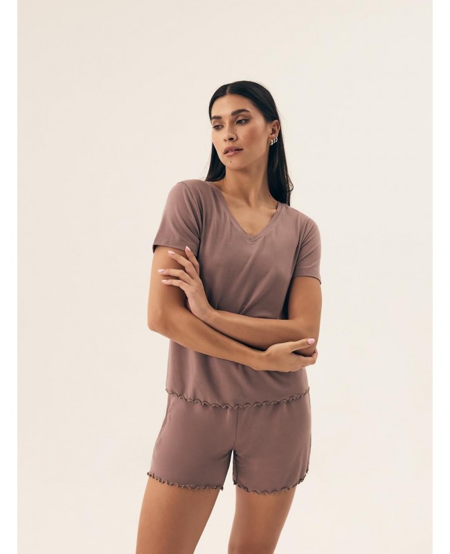 Piżama damska Henderson Ladies 42679 Noves kr/r – wiskoza, dekolt „V”, krótkie spodenki