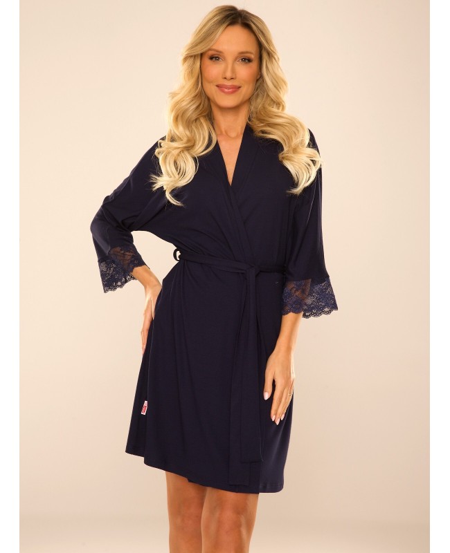 Szlafrok damski De Lafense Fanny krótki wiskoza koronka elegancki