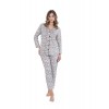 Piżama damska rozpinana LEVEZA BRONIA 1609, 100% bawełna, piaskowo-czarna, M-2XL