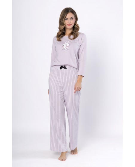 Piżama damska LEVEZA JANA 1611, 100% bawełna, liliowa, S-2XL