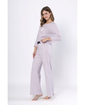 Piżama damska LEVEZA JANA 1611, 100% bawełna, liliowa, S-2XL