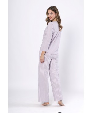 Piżama damska LEVEZA JANA 1611, 100% bawełna, liliowa, S-2XL