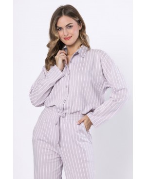 Piżama damska LEVEZA JUDYTA 1613, 100% bawełna, liliowa w paski, M-2XL