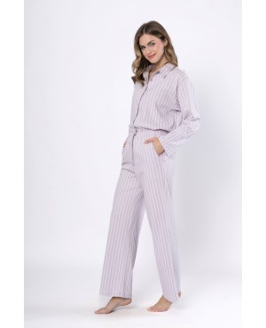 Piżama damska LEVEZA JUDYTA 1613, 100% bawełna, liliowa w paski, M-2XL