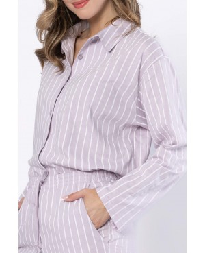 Piżama damska LEVEZA JUDYTA 1613, 100% bawełna, liliowa w paski, M-2XL