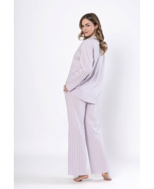 Piżama damska LEVEZA JUDYTA 1613, 100% bawełna, liliowa w paski, M-2XL
