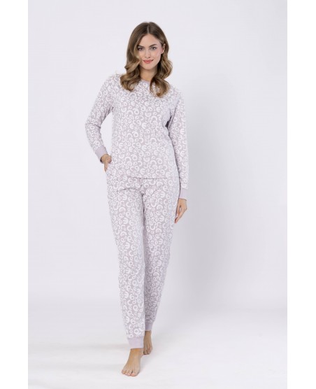Piżama damska (homewear) LEVEZA ZOJA 1615, 100% bawełna, liliowa z literkami, S-2XL