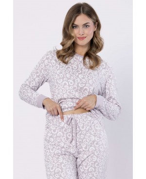 Piżama damska (homewear) LEVEZA ZOJA 1615, 100% bawełna, liliowa z literkami, S-2XL
