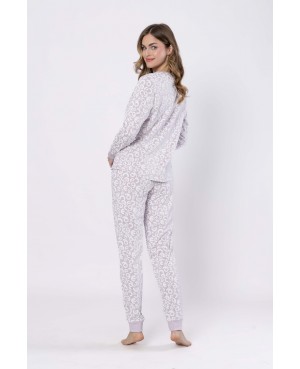 Piżama damska (homewear) LEVEZA ZOJA 1615, 100% bawełna, liliowa z literkami, S-2XL