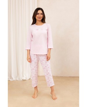 Piżama damska bawełniana REGINA 702 | rękaw 3/4 | spodnie 7/8 wzór | nadruk z przodu