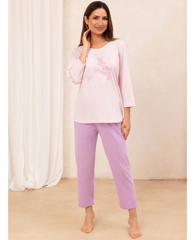 Piżama damska bawełniana REGINA 706 Plus Size | rękaw 3/4 | gładkie spodnie 7/8 | rozmiary 2XL–4XL