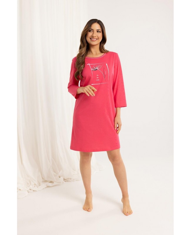 Koszula nocna damska Regina 166 – bawełniana klasyka z nadrukiem i rękawem 3/4
