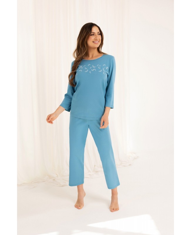 Bawełniana piżama damska Regina 724 rękaw 3/4, spodnie 7/8, nadruk M–XL