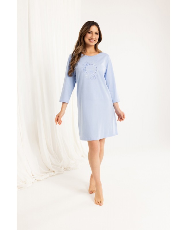 Koszula nocna bawełniana REGINA 163 | rękaw 3/4 | nadruk z przodu | długość przed kolano