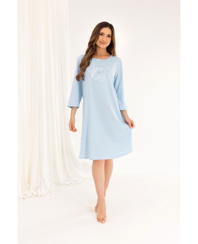 Koszula nocna bawełniana REGINA 167 | rękaw 3/4 | nadruk z przodu | rozkloszowana | długość przed kolano