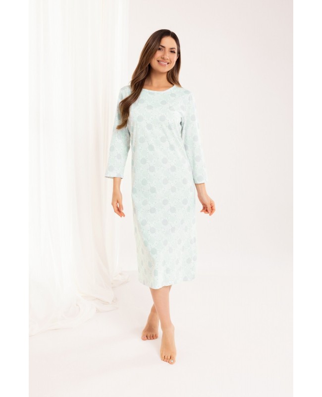 Koszula nocna bawełniana REGINA 161 | długość za kolano | rękaw 7/8 | wzór w kropki