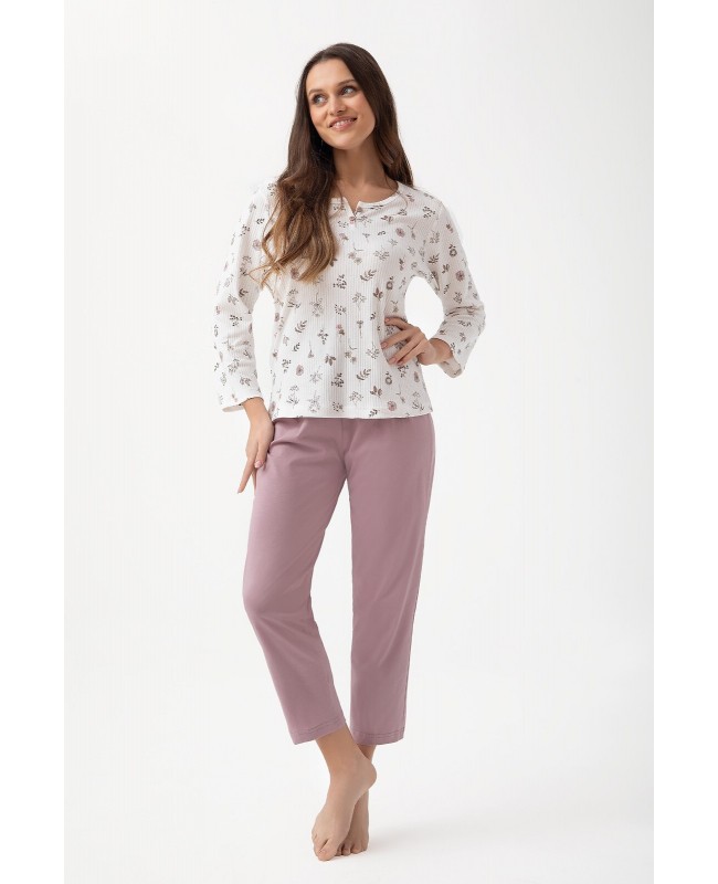 Piżama damska Luna 317 – bawełniana z prążkowaną koszulką i rybaczkami