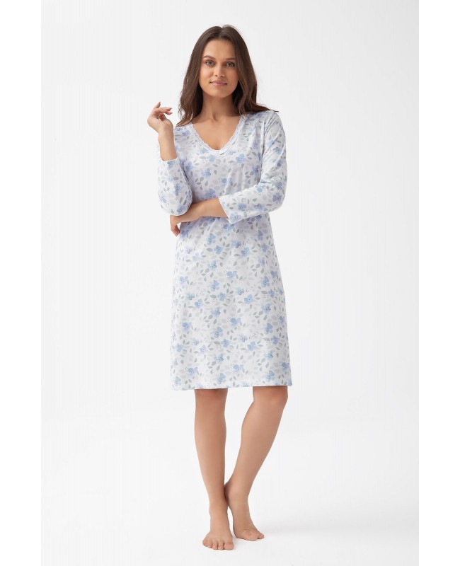 Koszula nocna damska Luna 261 – bawełniana elegancja z kwiatowym printem i koronką
