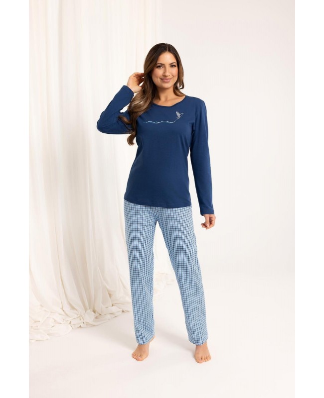 Piżama damska Regina 714 – klasyczna bawełna i kraciasty akcent, szykowna wygoda na chłodniejsze noce