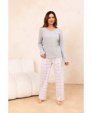 Piżama damska bawełniana Regina 712 – długi rękaw, spodnie w kratkę, klasyczna elegancja