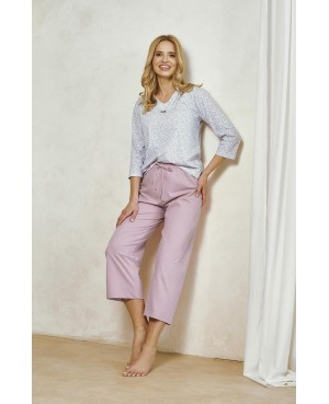 Piżama damska bawełniana Taro Debora 3448 – wzorzysta koszulka 3/4 i kuloty z wiązaniem