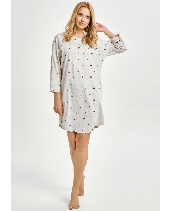Koszula nocna damska bawełniana Taro Adele 3431 – owocowy print, rękaw 7/8, lekko zaokrąglony dół