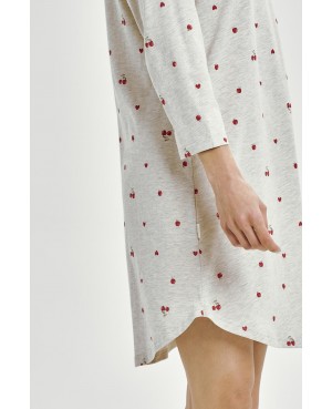 Koszula nocna damska bawełniana Taro Adele 3431 – owocowy print, rękaw 7/8, lekko zaokrąglony dół