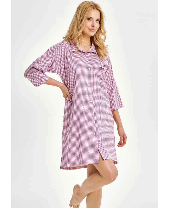 Bawełniana koszula nocna Taro Joliee 3436 – rozpinana w kratkę, z kołnierzykiem i rękawem 3/4