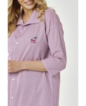 Bawełniana koszula nocna Taro Joliee 3436 – rozpinana w kratkę, z kołnierzykiem i rękawem 3/4