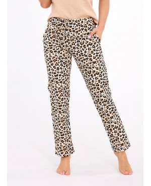 Długie spodnie damskie do spania Cornette 690/47 – bawełniane spodnie piżamowe w panterkę z kieszeniami