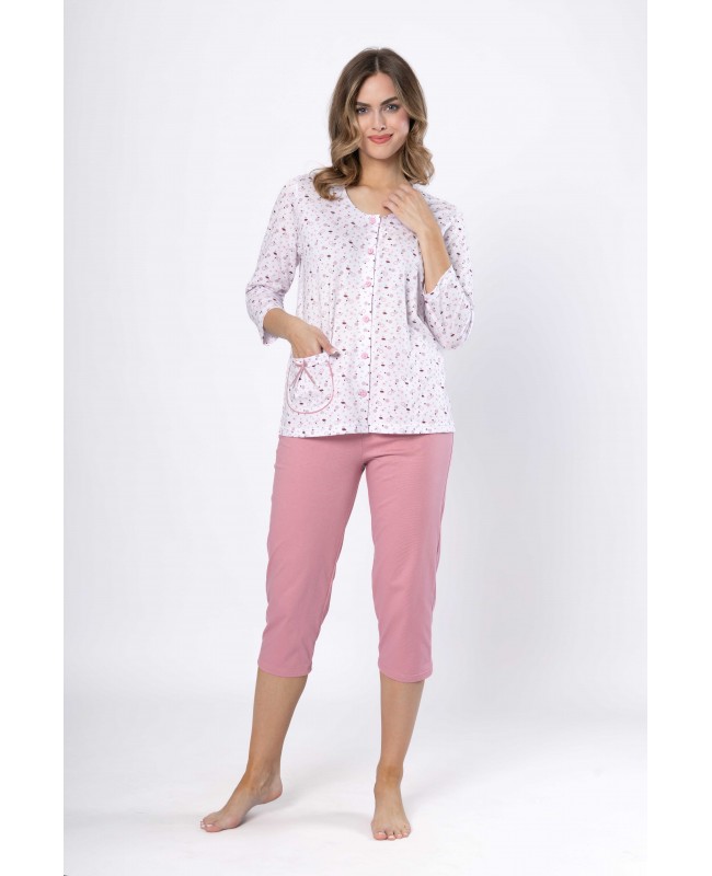 Piżama damska bawełniana rozpinana LEVEZA DOBRUSIA 1636 – wygoda i klasyczny styl w kwiatowym wydaniu