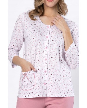 Piżama damska bawełniana rozpinana LEVEZA DOBRUSIA 1636 – wygoda i klasyczny styl w kwiatowym wydaniu