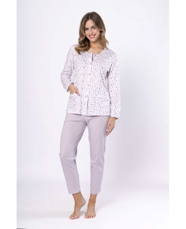 Piżama damska bawełniana rozpinana LEVEZA DANUTA 1637 – elegancja i wygoda w kwiatowym stylu