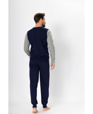 Piżama męska bawełniana HOTBERG KASJAN dł. rękaw melanż ze ściągaczami