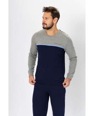 Piżama męska bawełniana HOTBERG KASJAN dł. rękaw melanż ze ściągaczami