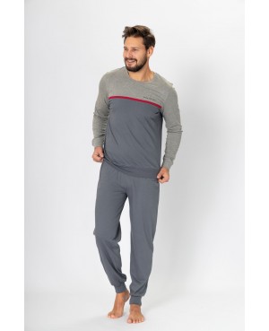 Piżama męska bawełniana HOTBERG KASJAN dł. rękaw melanż ze ściągaczami