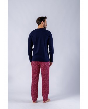 Piżama męska bawełniana HOTBERG RAFAŁ 1602 – granatowa koszulka, bordowe spodnie, 100% bawełna