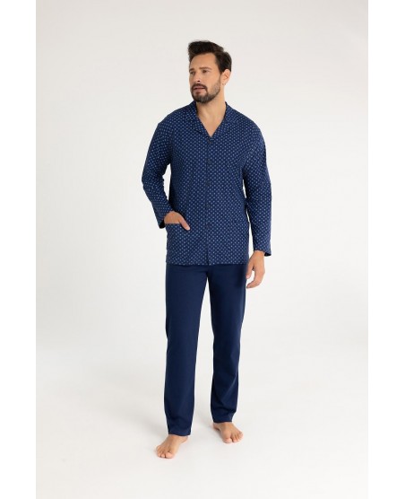Piżama męska rozpinana Regina 486 dł/r M-XL 100% bawełna, kołnierzyk, kieszenie