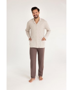 Piżama męska rozpinana Regina 486 dł/r M-XL 100% bawełna, kołnierzyk, kieszenie