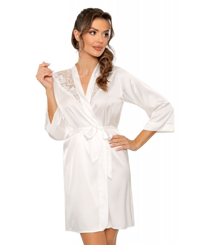 Satynowy szlafrok Donna Mari S-2XL – koronka, rękaw 7/8, wiązanie w pasie