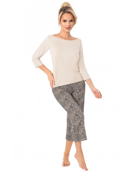 Piżama damska Donna Omari 3/4 S-2XL – wiskoza, rękaw 3/4, rybaczki z printem
