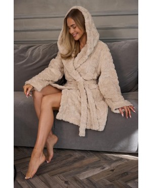 Krótki szlafrok damski L&L Valentina 2553 z kapturem, serca, miękki, S–XL