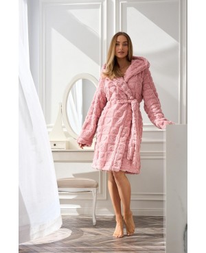 Krótki szlafrok damski L&L Valentina 2553 z kapturem, serca, miękki, S–XL