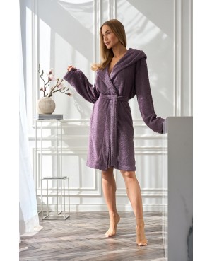 Szlafrok damski L&L 2557 Slim krótki, z kapturem, miękka dzianina S-XL