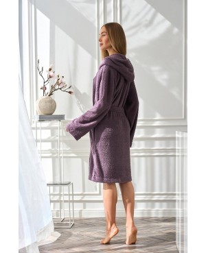 Szlafrok damski L&L 2557 Slim krótki, z kapturem, miękka dzianina S-XL