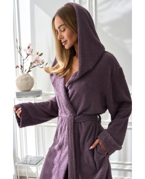 Szlafrok damski L&L 2557 Slim krótki, z kapturem, miękka dzianina S-XL