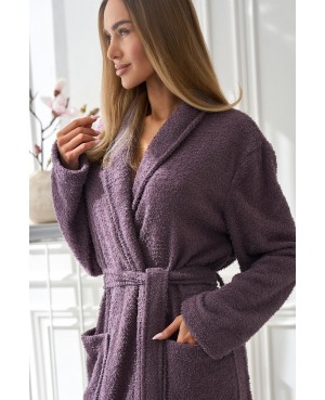 Długi szlafrok damski L&L Celeste 2558 miękka dzianina szal kieszenie