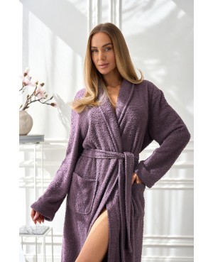Długi szlafrok damski L&L Celeste 2558 miękka dzianina szal kieszenie