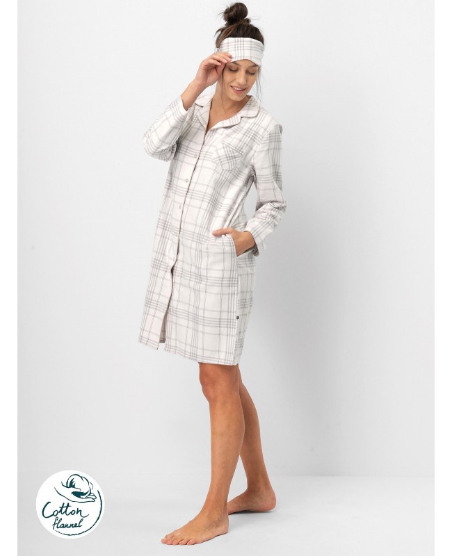 Koszula nocna damska Key LND 401 B25 dł/r flanelowa w kratkę, rozpinana S-XL