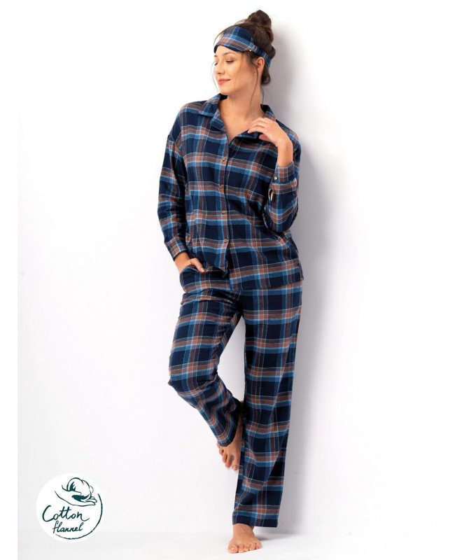 Piżama damska Key LNS 431 B25 dł/r flanelowa w kratkę, rozpinana z kieszeniami S-XL